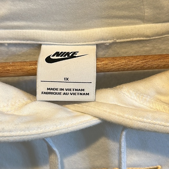 Womens Nike Hooded Fleece sweatshirt Logo black gold outline plus 1X white - Picture 2 of 4